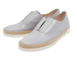 TOD’S Grey Leather Francesina Espadrille Sneakers Size 38